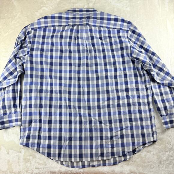 Roundtree & Yorke TravelSmart Button Down Shirt Men's 2X Long Sleeve Blue Plaid - Picture 2 of 5